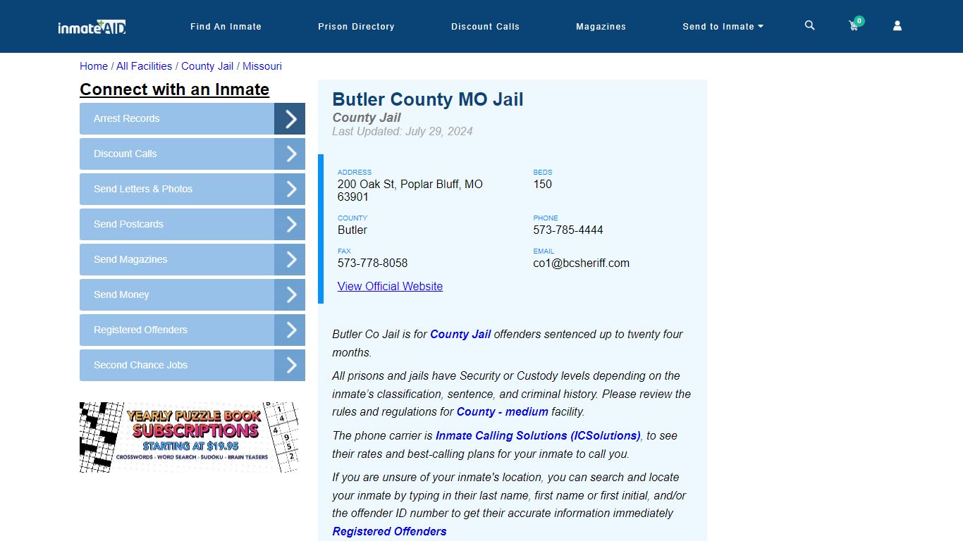 Butler County MO Jail - Inmate Locator